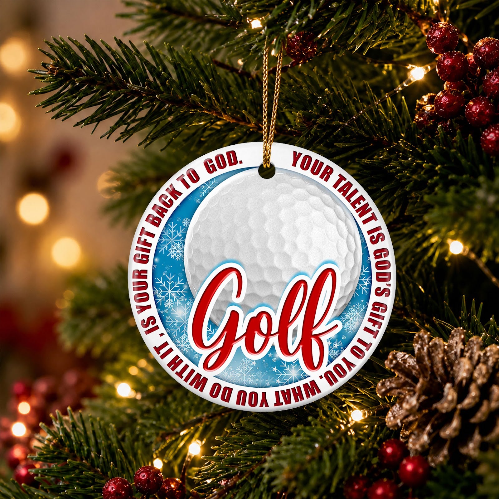 Golf Christmas Ornament, Faith Your Talent Is A Gift Idea For Dad, Ceramic Tree Decoration