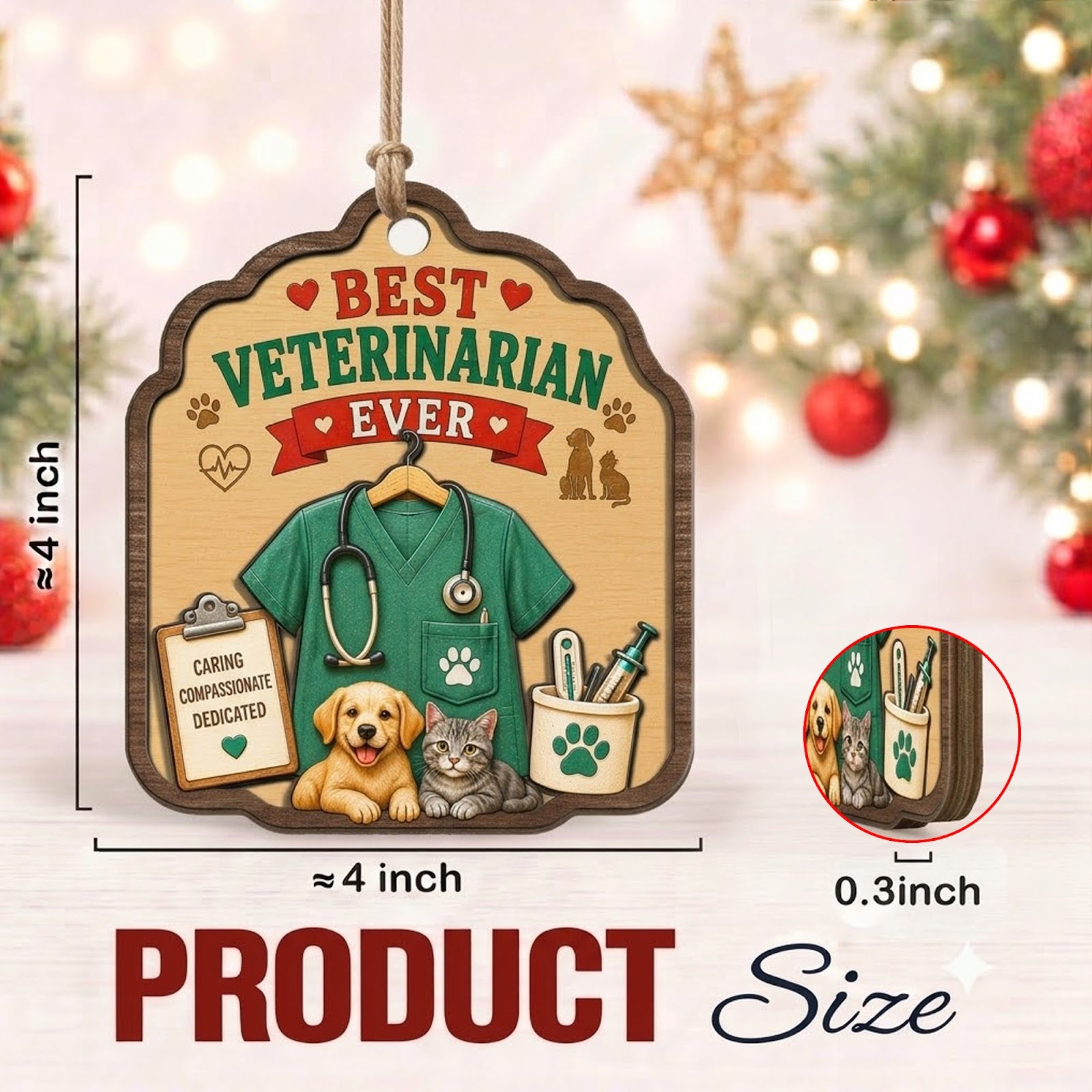 Best Veterinarian Wood Christmas Ornament