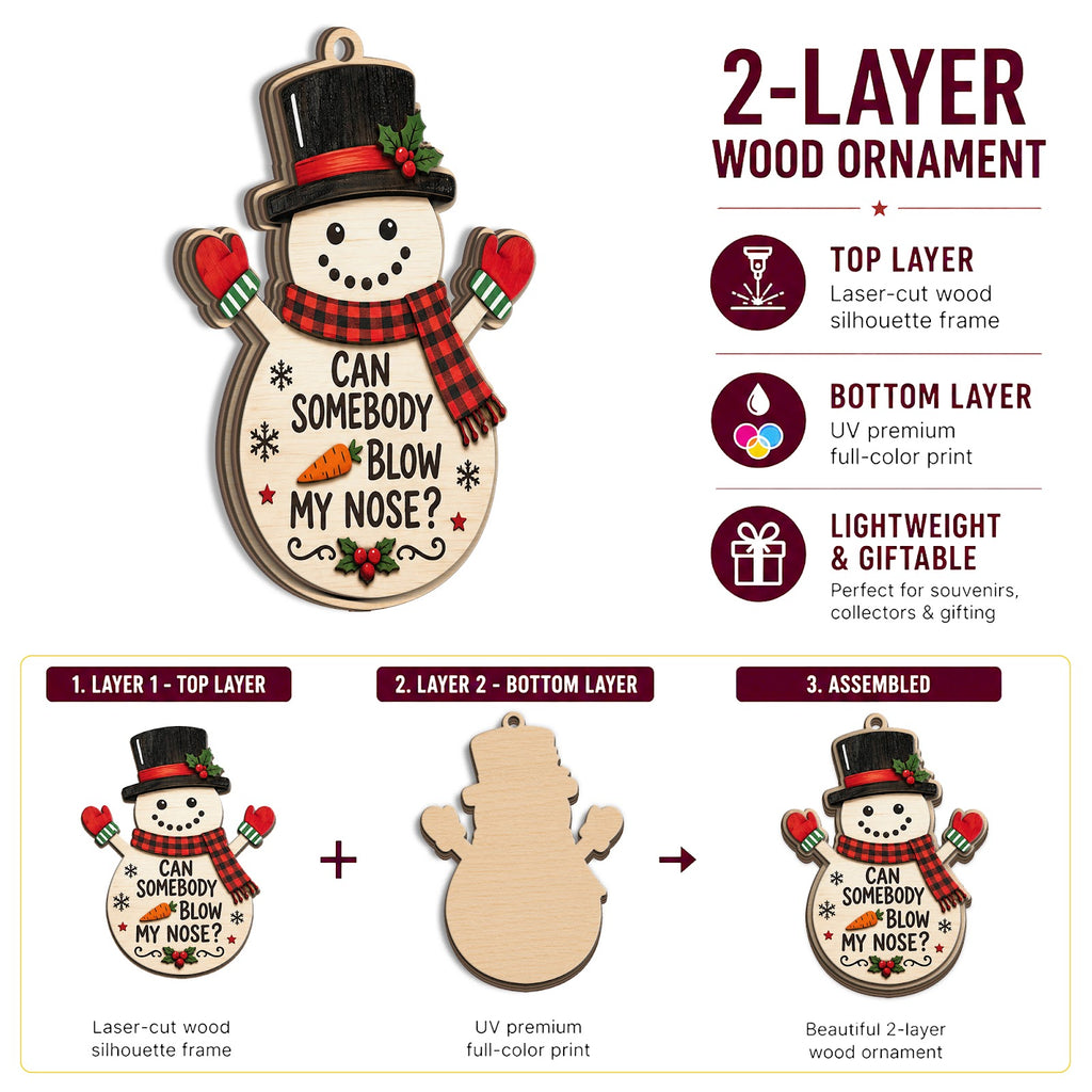 Blow My Nose Novelty Humor Christmas Ornament, Gross-Out Gag Keepsake, Wood Tree Decoration