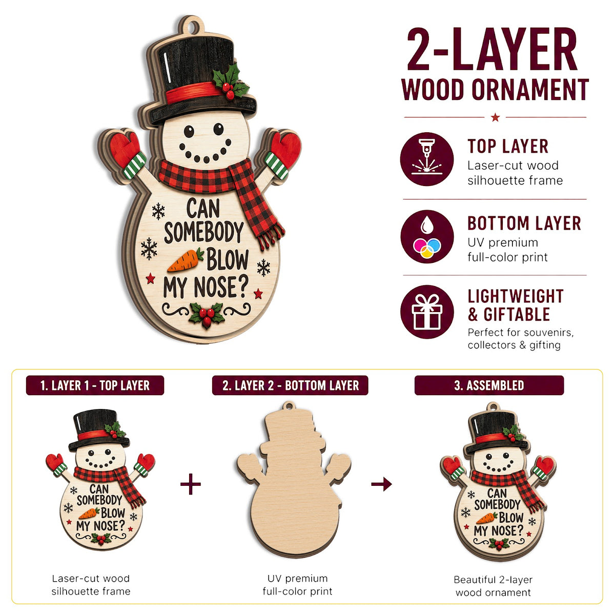 Blow My Nose Novelty Humor Christmas Ornament, Gross-Out Gag Keepsake, Wood Tree Decoration