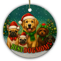 Five Dogs in Hats, Scarves and Bows Before a Bokeh-Lit Tree. Ceramic Keepsake for Dog Moms and Multi-Dog Homes.