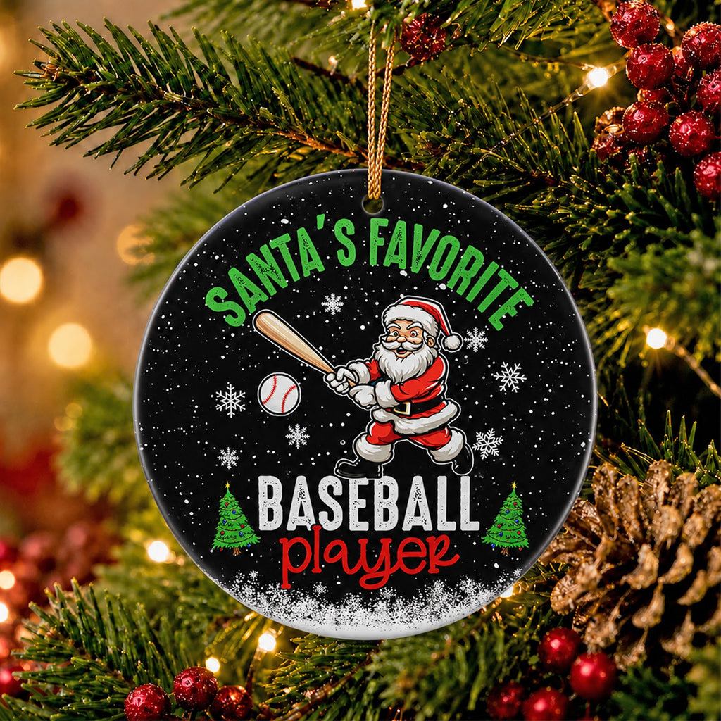 Baseball Christmas Ornament, Santas Favorite Player, Ceramic Hanging Tree Decoration