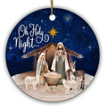 Oh Holy Night. The Manger Scene Under a Golden Star and a Swirling Midnight Sky, Ceramic Keepsake.