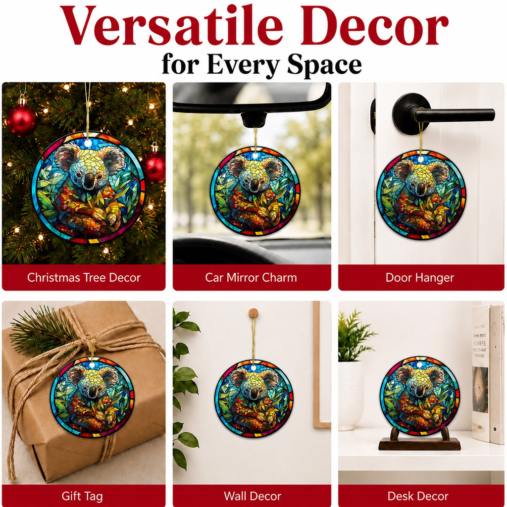 Koala Christmas Ornament, Stained Glass Australia Zoo Gift, Ceramic Hanging Tree Decoration