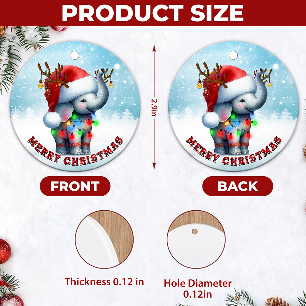 Elephant Christmas Ornament, Santa Hat Antlers Cute Animal Gift, Ceramic Tree Decoration