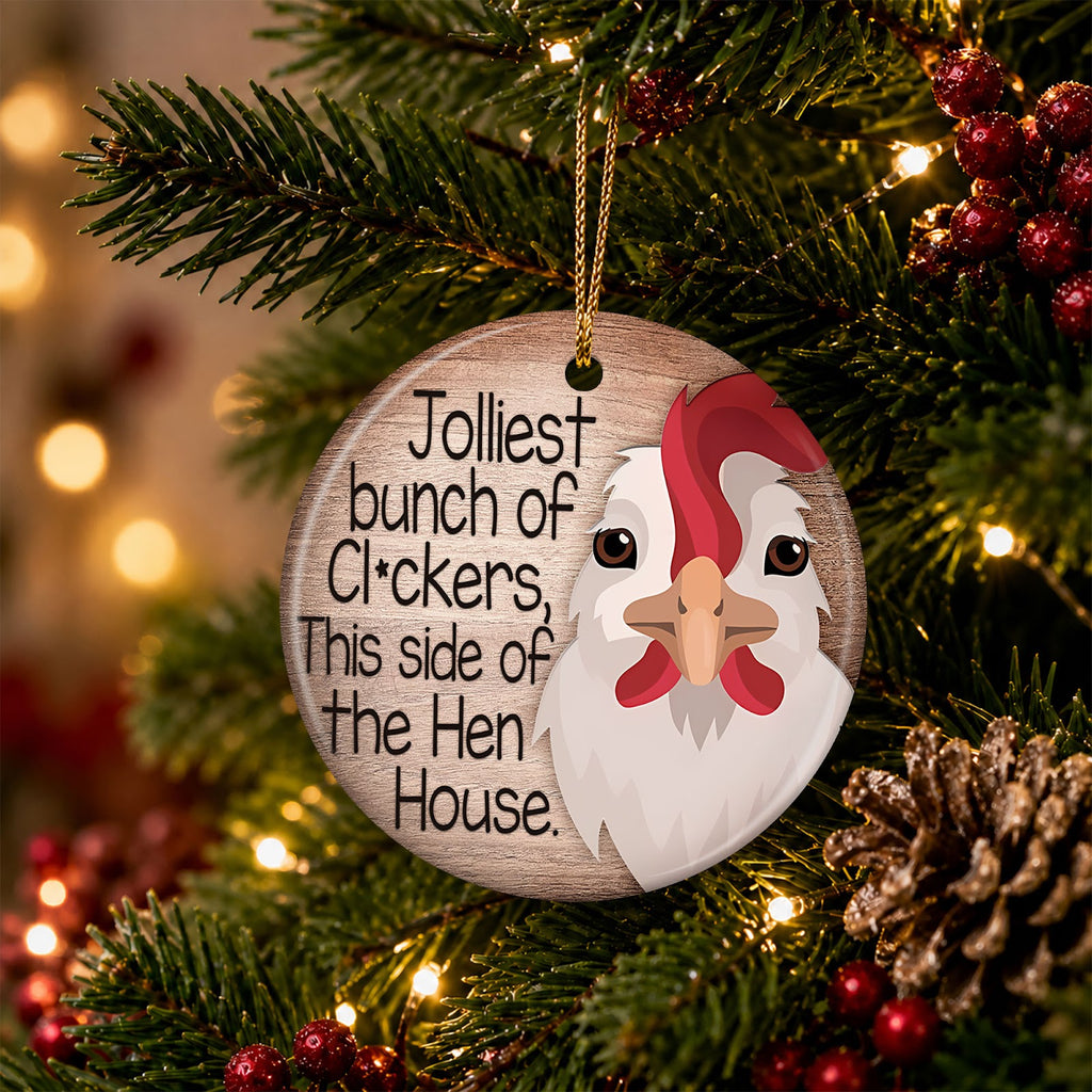 Chicken Christmas Ornament, Funny Farmhouse Hen Gift, Ceramic Hanging Tree Decoration