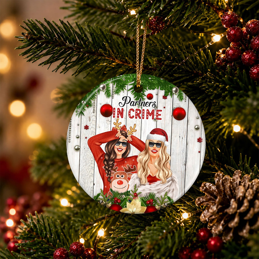 Best Friend Christmas Ornament, Partners In Crime Fashion Gift, Ceramic Hanging Tree Decoration