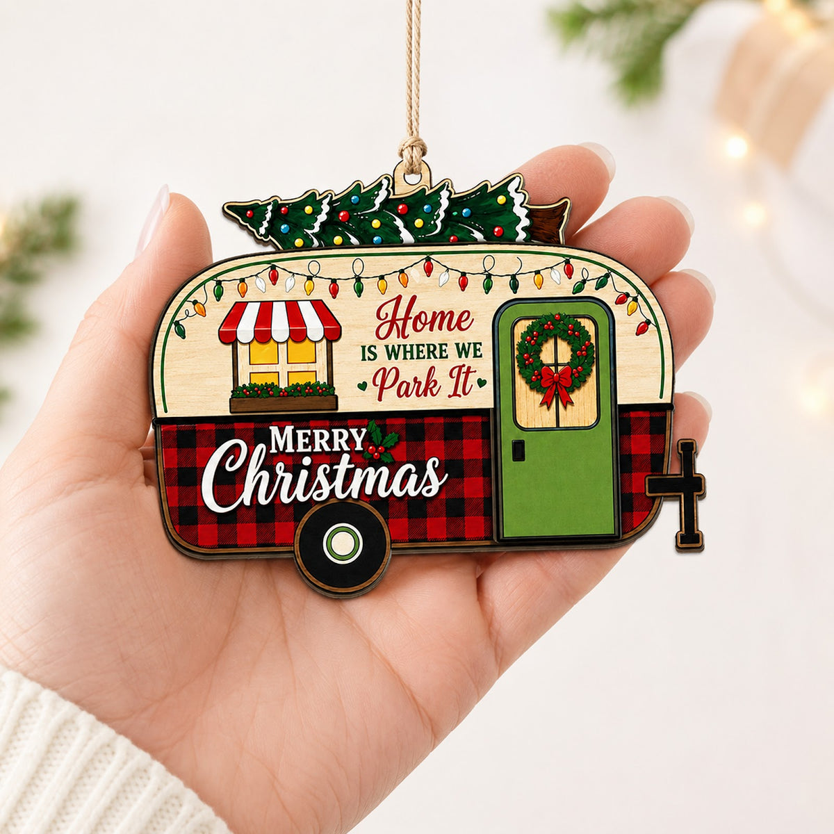 Happy Camper Camping Van Life Christmas Ornament, Stocking Stuffer For Camper, Wood Ornament