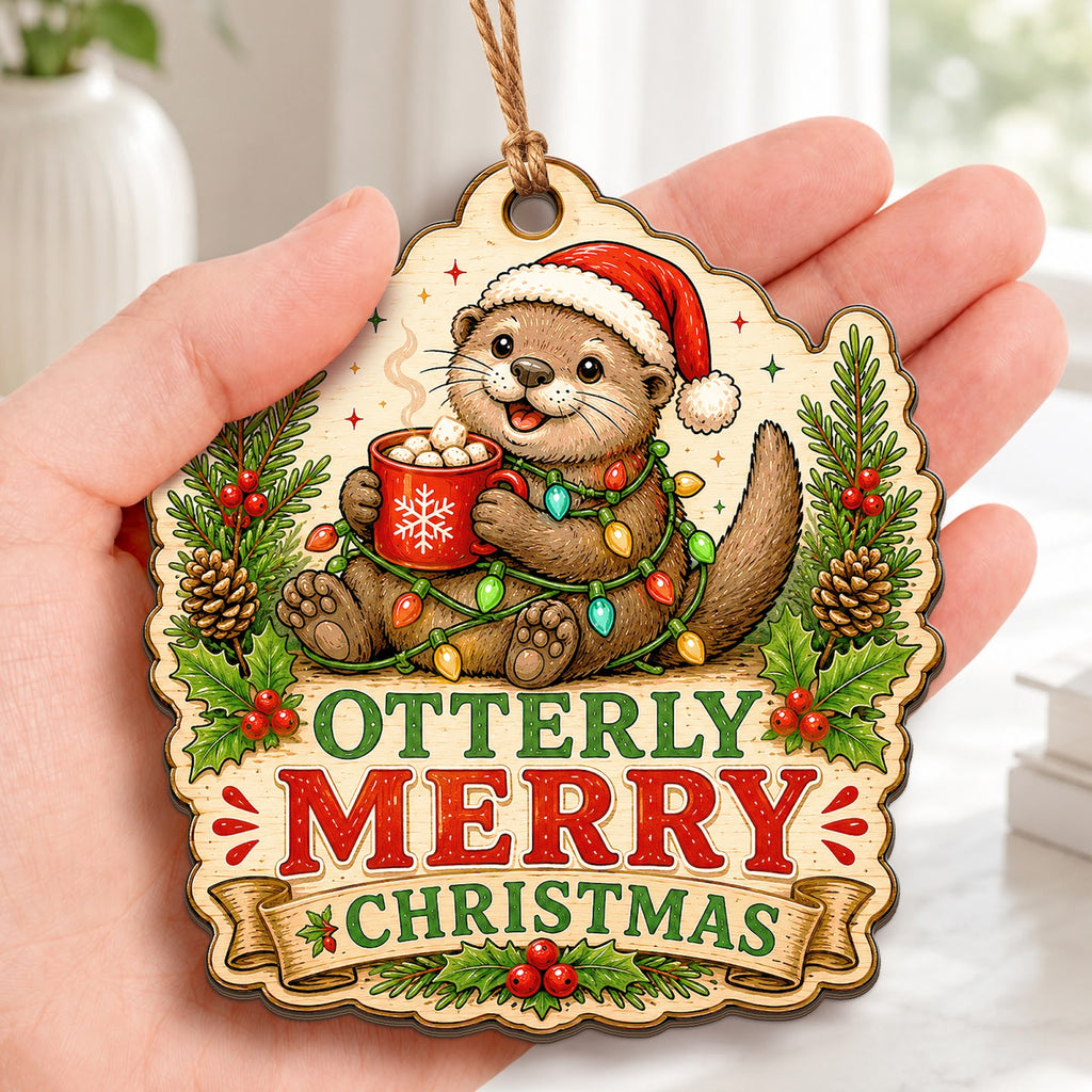 Otter Christmas Ornament, Stocking Stuffer For Otter Lover, Wood Hanging Tree Decoration