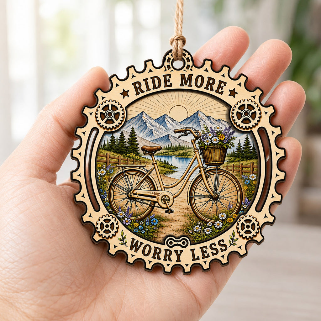 Ride More Cycling Mountain Bike Christmas Ornament, Cycling Lifestyle Keepsake, Wood Ornament
