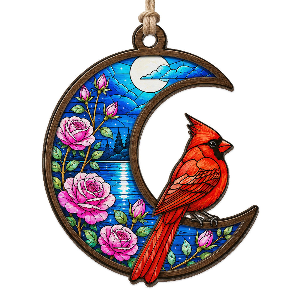 Cardinal Moon Keepsake, Bird Lover Holiday Gift, Memorial Cardinal Mantle Decor