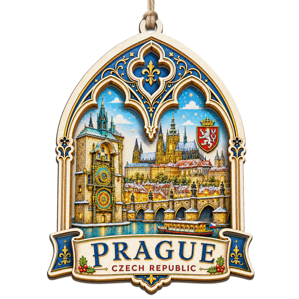 The Charles Bridge Over the Vltava With the Castle and Gothic Spires. Wood Keepsake for European Travelers.