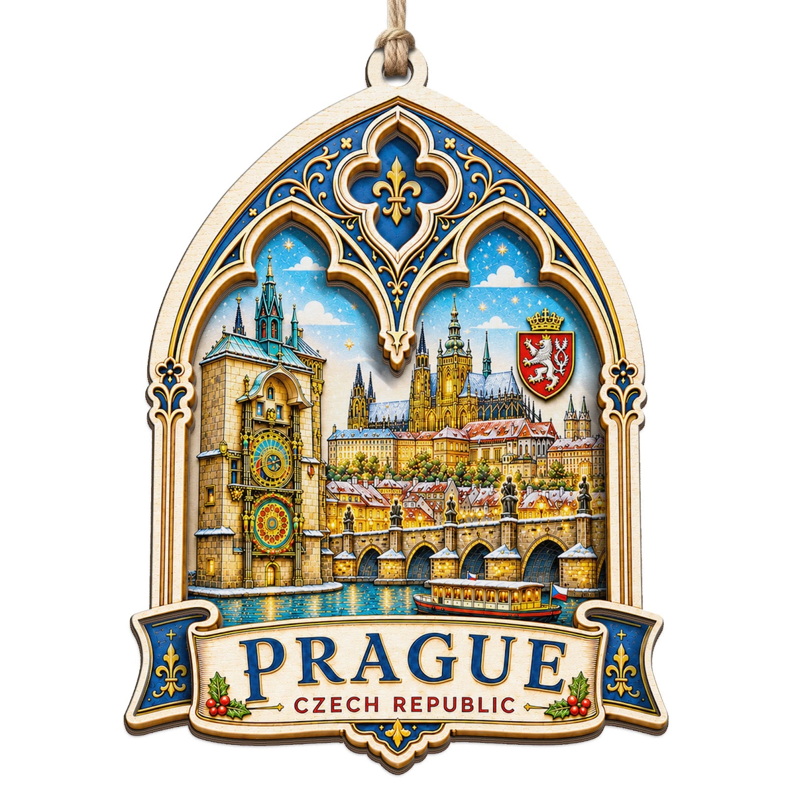 The Charles Bridge Over the Vltava With the Castle and Gothic Spires. Wood Keepsake for European Travelers.