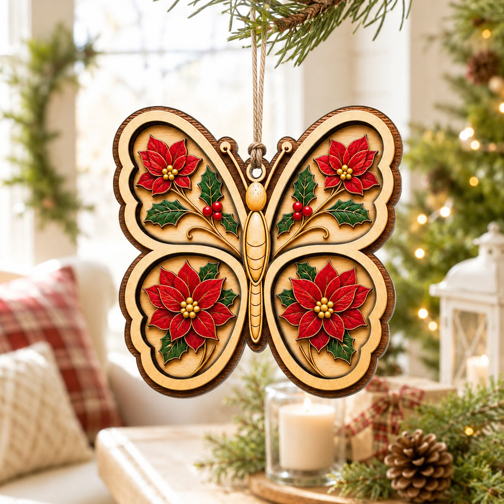 Butterfly Christmas Ornament, Stocking Stuffer For Butterfly Lover, Wood Tree Decoration
