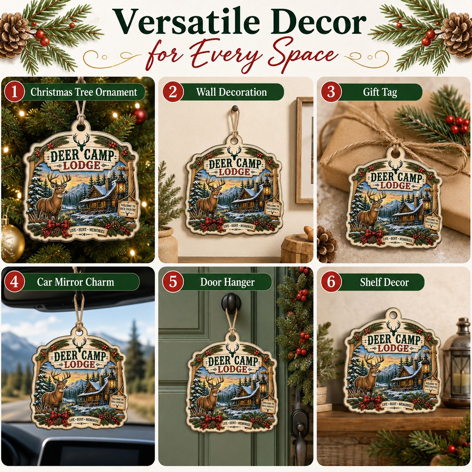 Deer Camp Hunting Hunter Buck Christmas Ornament, Buck Season Keepsake, Wood Tree Decoration