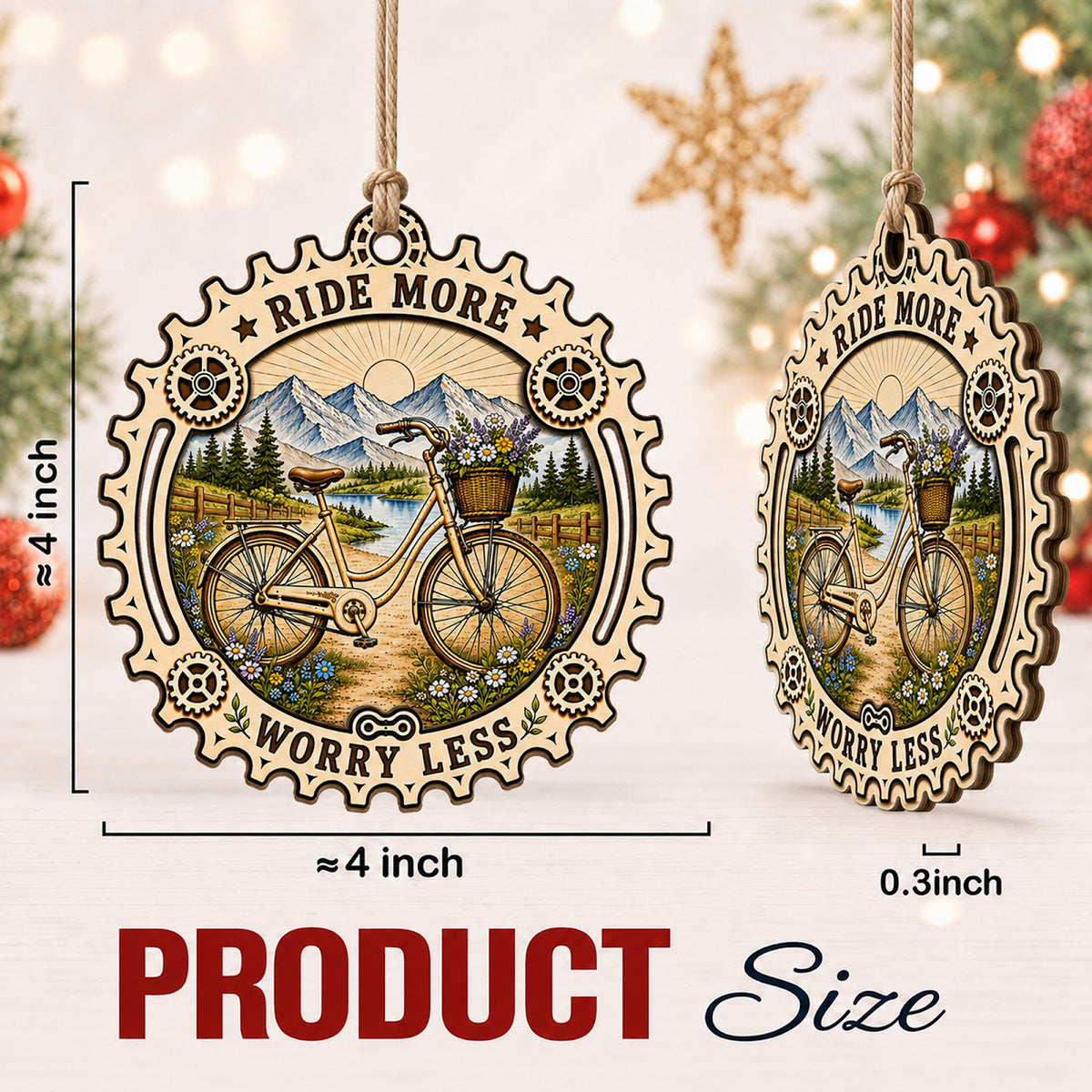 Ride More Cycling Mountain Bike Christmas Ornament, Cycling Lifestyle Keepsake, Wood Ornament