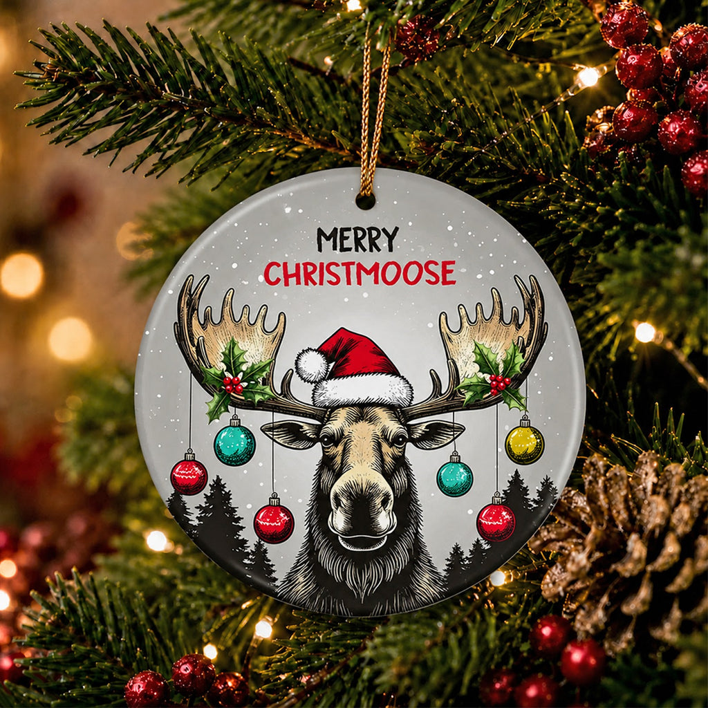 Moose Christmas Ornament, Funny Antler Baubles Cabin Gift, Ceramic Hanging Tree Decoration