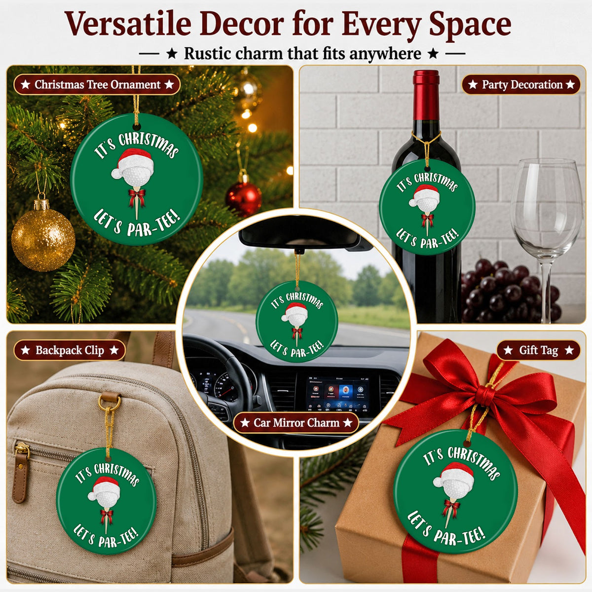 Golf Christmas Ornament, Funny Par Tee Golfer Gift Idea, Ceramic Hanging Tree Decoration