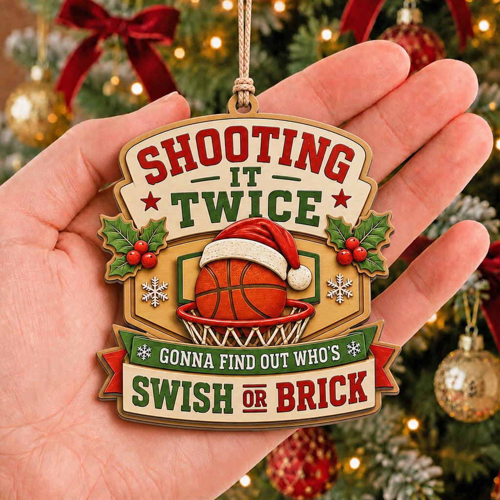 Basketball Santa Hat Wood Christmas Ornament