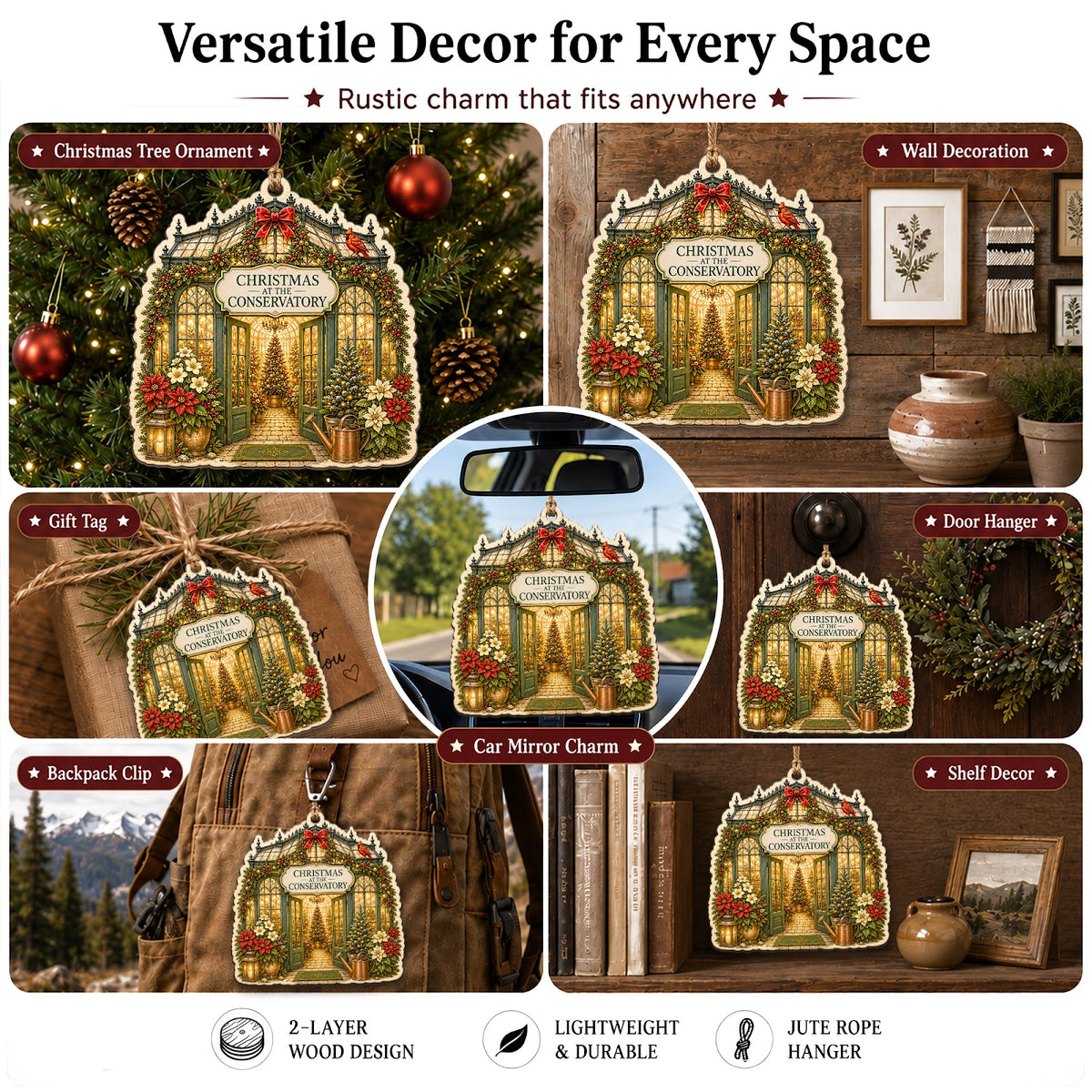 Christmas Conservatory Garden Christmas Ornament, Garden Conservatory Keepsake, Wood Ornament