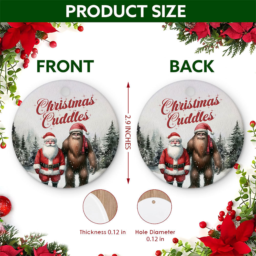 Bigfoot Christmas Ornament, Santa Cuddles Sasquatch Gift, Ceramic Hanging Tree Decoration