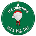 Golf Ball in a Santa Hat Balanced on a Tee With a Plaid Ribbon Bow. Ceramic Keepsake for Golfers.