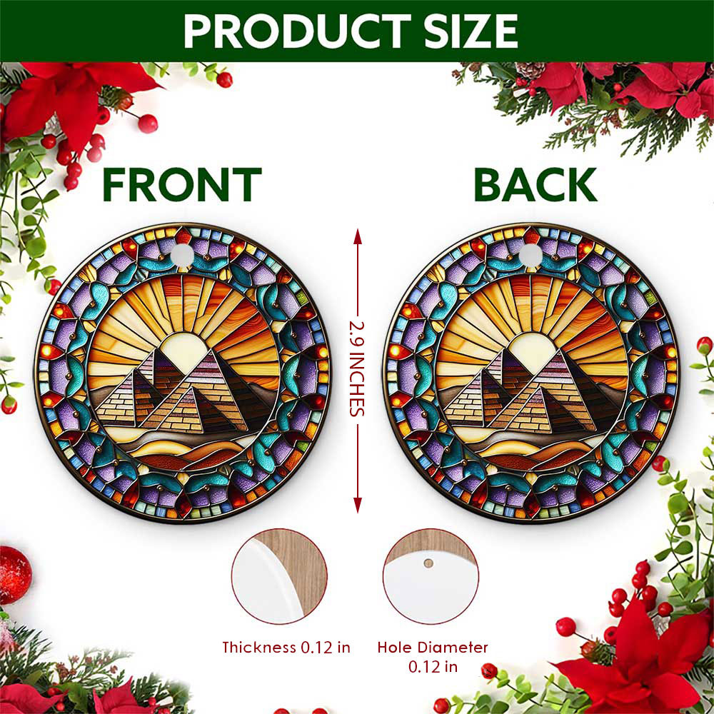 Egypt Christmas Ornament, Pyramids Stained Glass Travel, Ceramic Hanging Tree Decoration