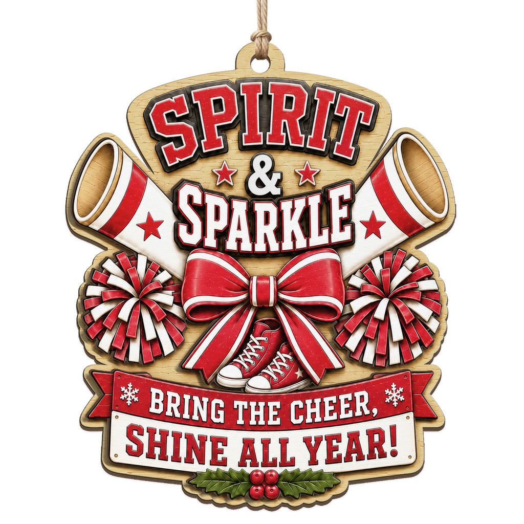 Shield Badge Shows Crossed Megaphones Pom Poms And A Plaid Bow On A Festive Banner. Great Gift For Cheerleaders And Squa