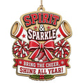 Shield Badge Shows Crossed Megaphones Pom Poms And A Plaid Bow On A Festive Banner. Great Gift For Cheerleaders And Squa