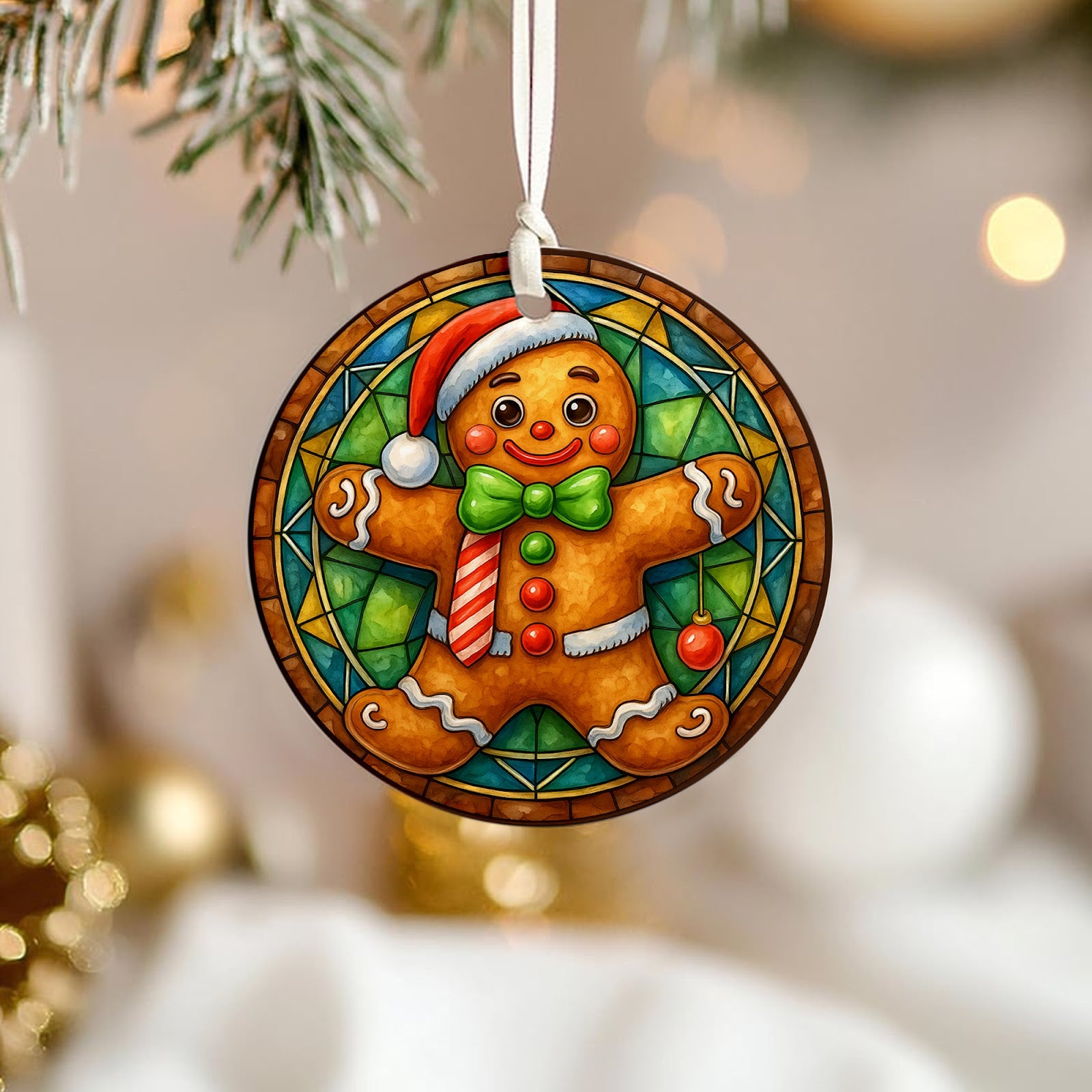 Gingerbread Man Christmas Ornament, Stained Glass Kids Gift Idea, Ceramic Tree Decoration