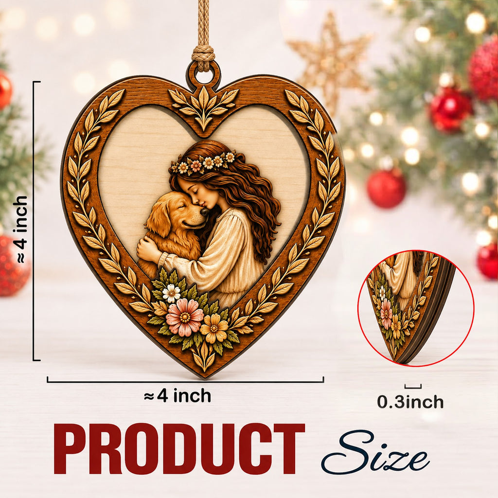 Girl Love Dog Christmas Ornament, Gift For Dog Girl, Wood Hanging Tree Decoration