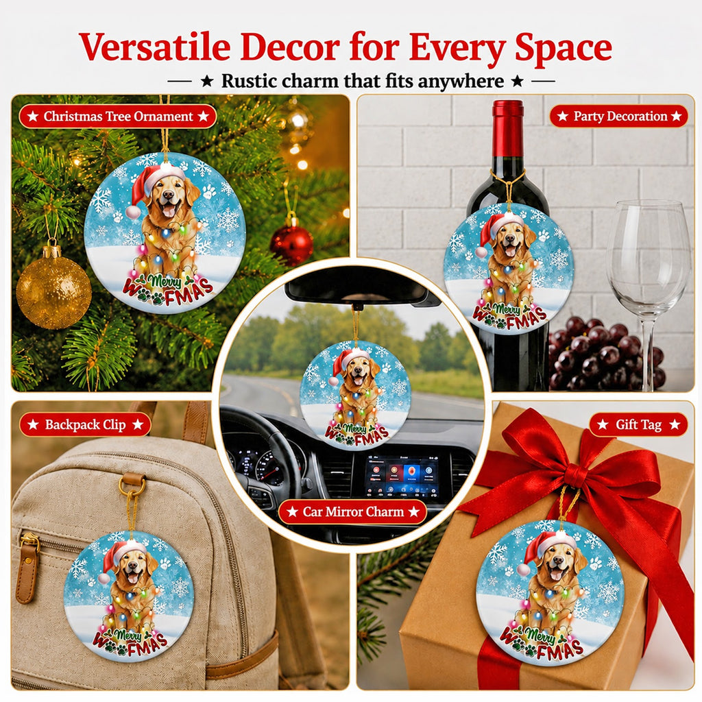 Golden Retriever Christmas Ornament, Merry Woofmas Dog Lover Gift, Ceramic Tree Decoration