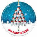 Fifteen Smiling Molars in Santa Hats Stacked Into a Tree on a Toothbrush Trunk. Ceramic Keepsake for Dental Teams.