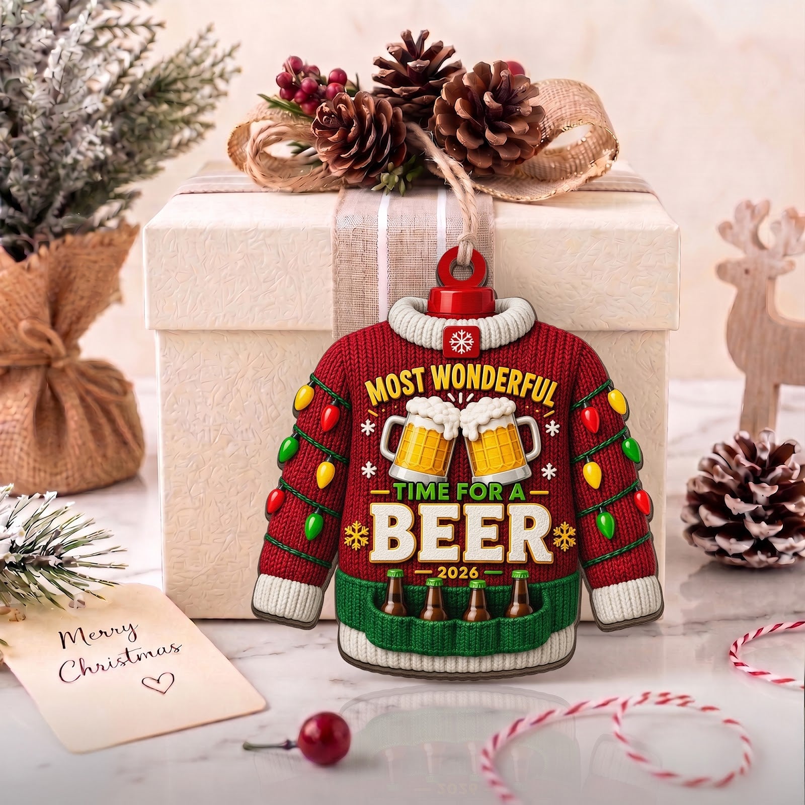 Beer Sweater Wood Christmas Ornament