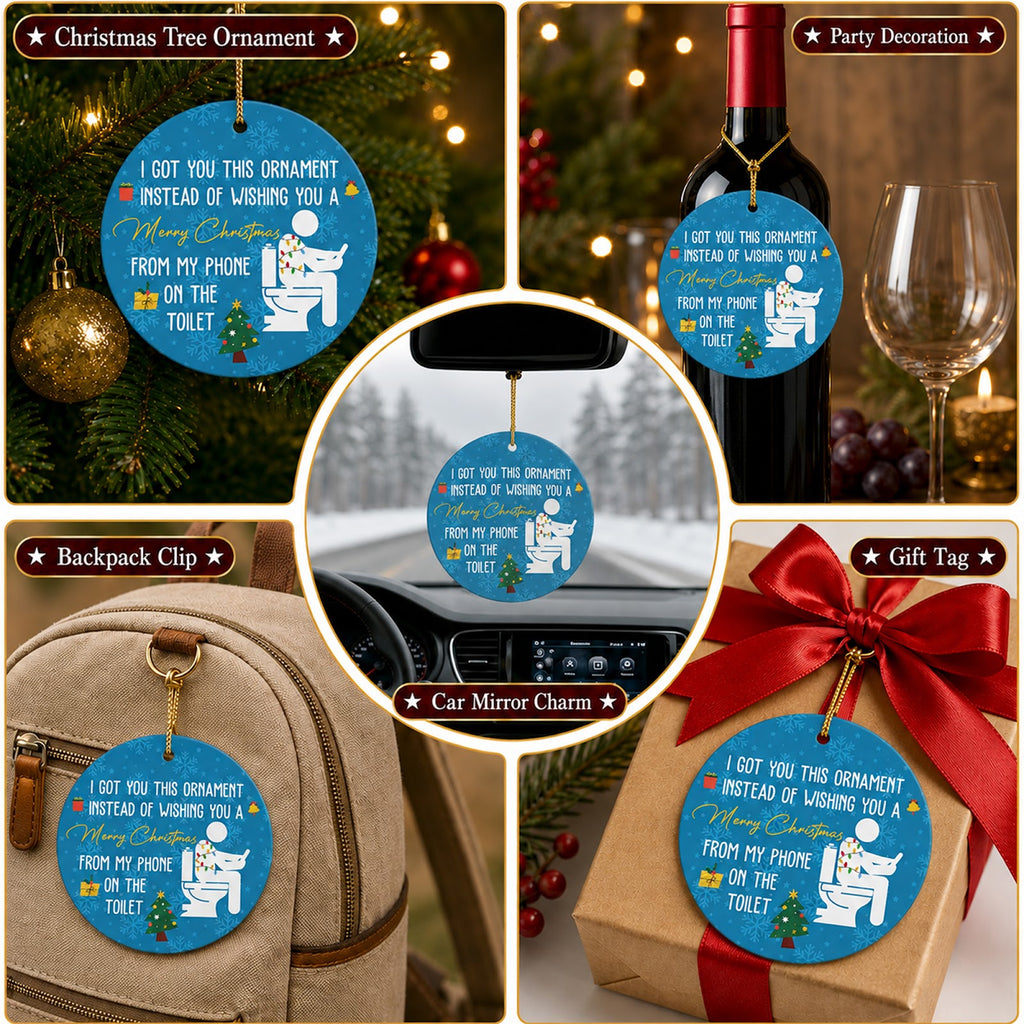 Funny Christmas Ornament, Phone On The Toilet Gag Gift, Ceramic Hanging Tree Decoration