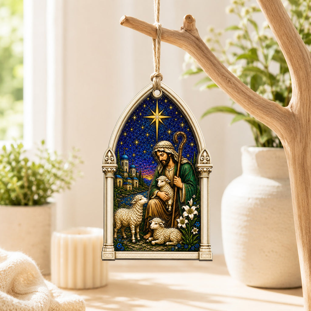Shepherd Christmas Ornament, Biblical Gift For Christian, Wood Hanging Tree Decoration