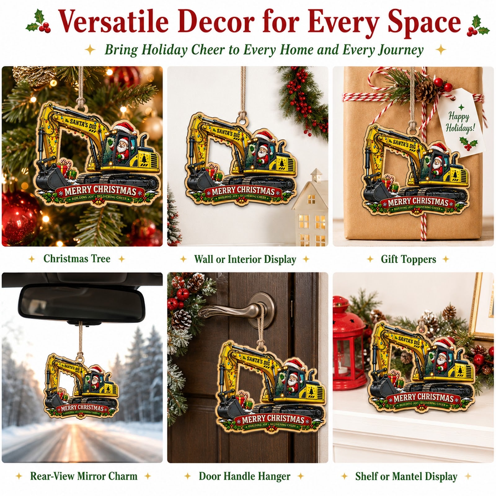 Construction Crew Builder Christmas Ornament, Stocking Stuffer For Builder, Wood Ornament