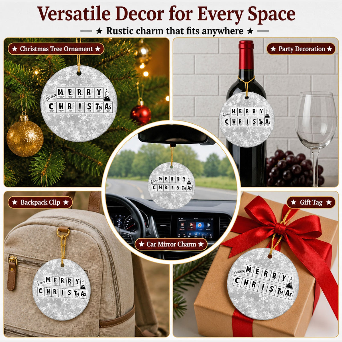 Chemistry Christmas Ornament, Periodic Table Science Gift, Ceramic Hanging Tree Decoration