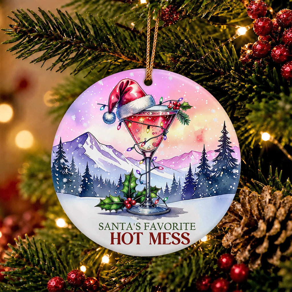 Cocktail Christmas Ornament, Funny Party Host Novelty Gift, Ceramic Hanging Tree Decoration