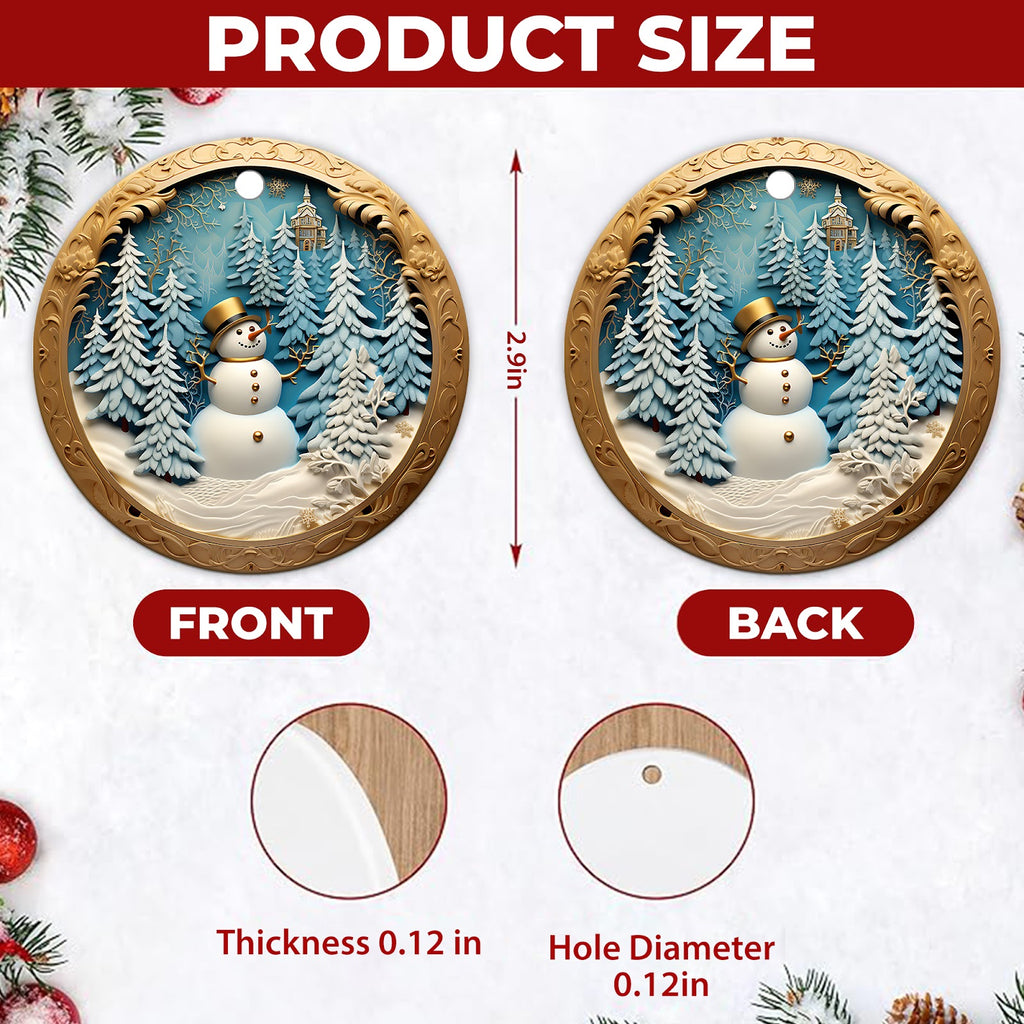 Snowman Christmas Ornament, Carved 3D Winter Scene Gift, Ceramic Hanging Tree Decoration