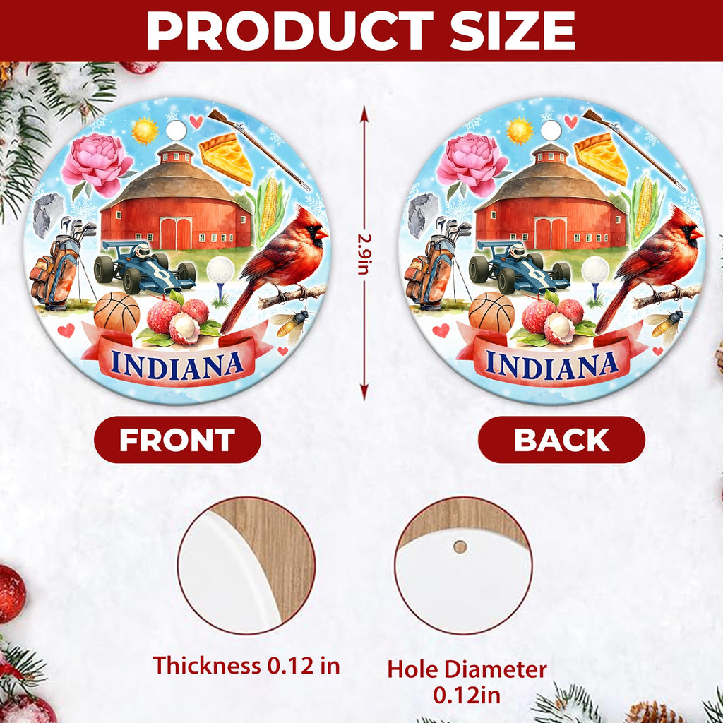 Indiana Christmas Ornament, State Souvenir Keepsake Gift, Ceramic Hanging Tree Decoration