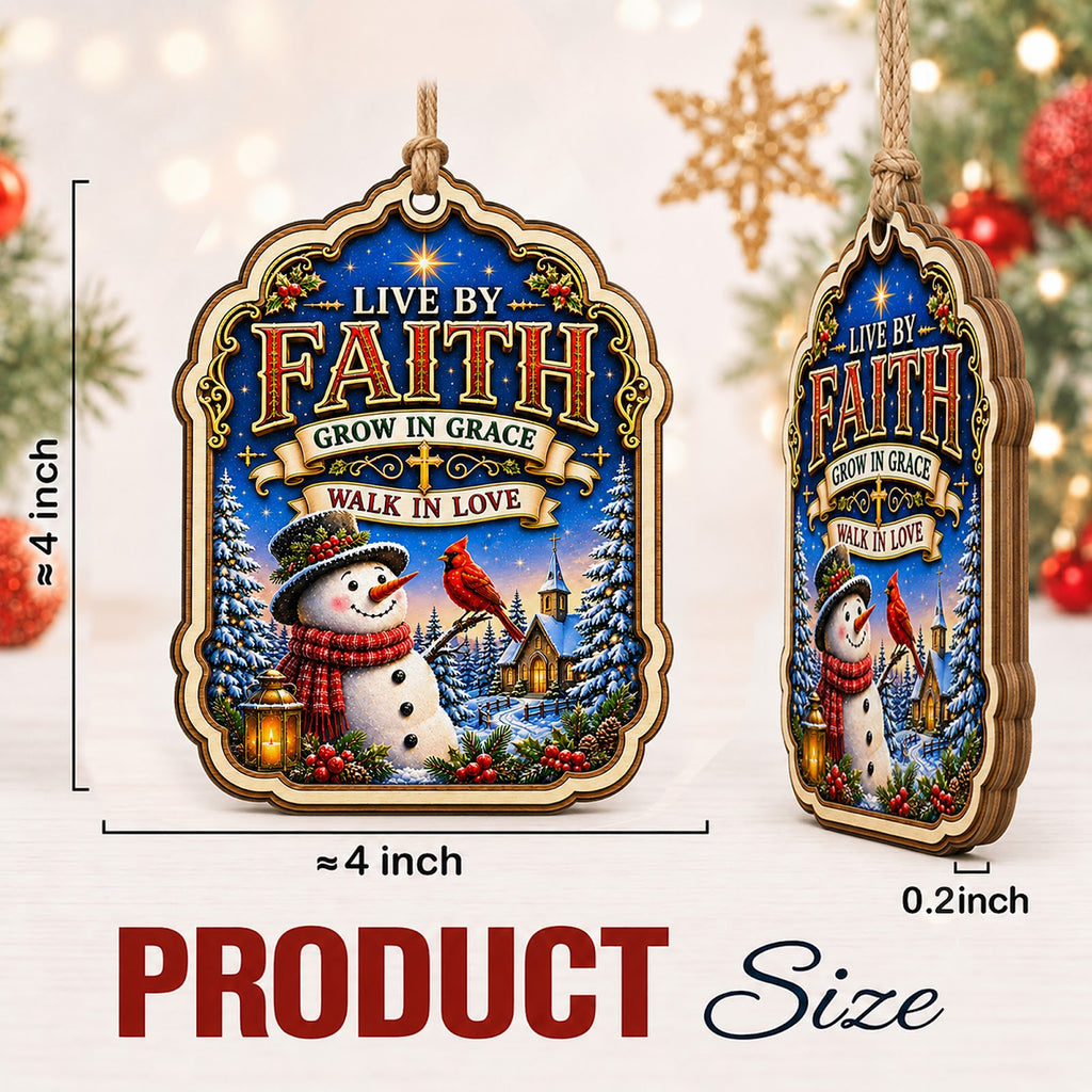 Live By Faith Christmas Ornament, Inspirational Christian Gift, Wood Hanging Tree Decoration