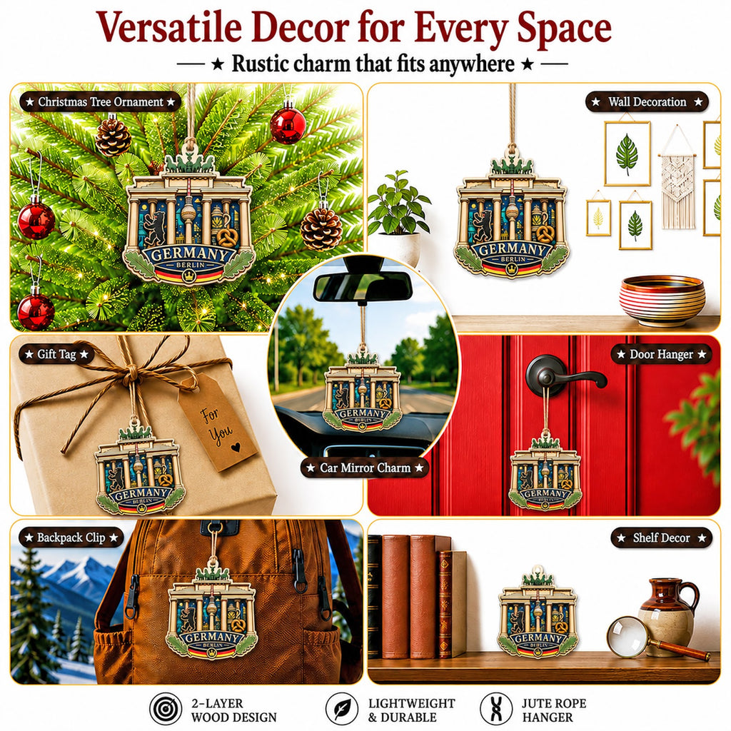 France Christmas Ornament, Paris Eiffel Tower and Seine Souvenir Gift, Wood Tree Decoration