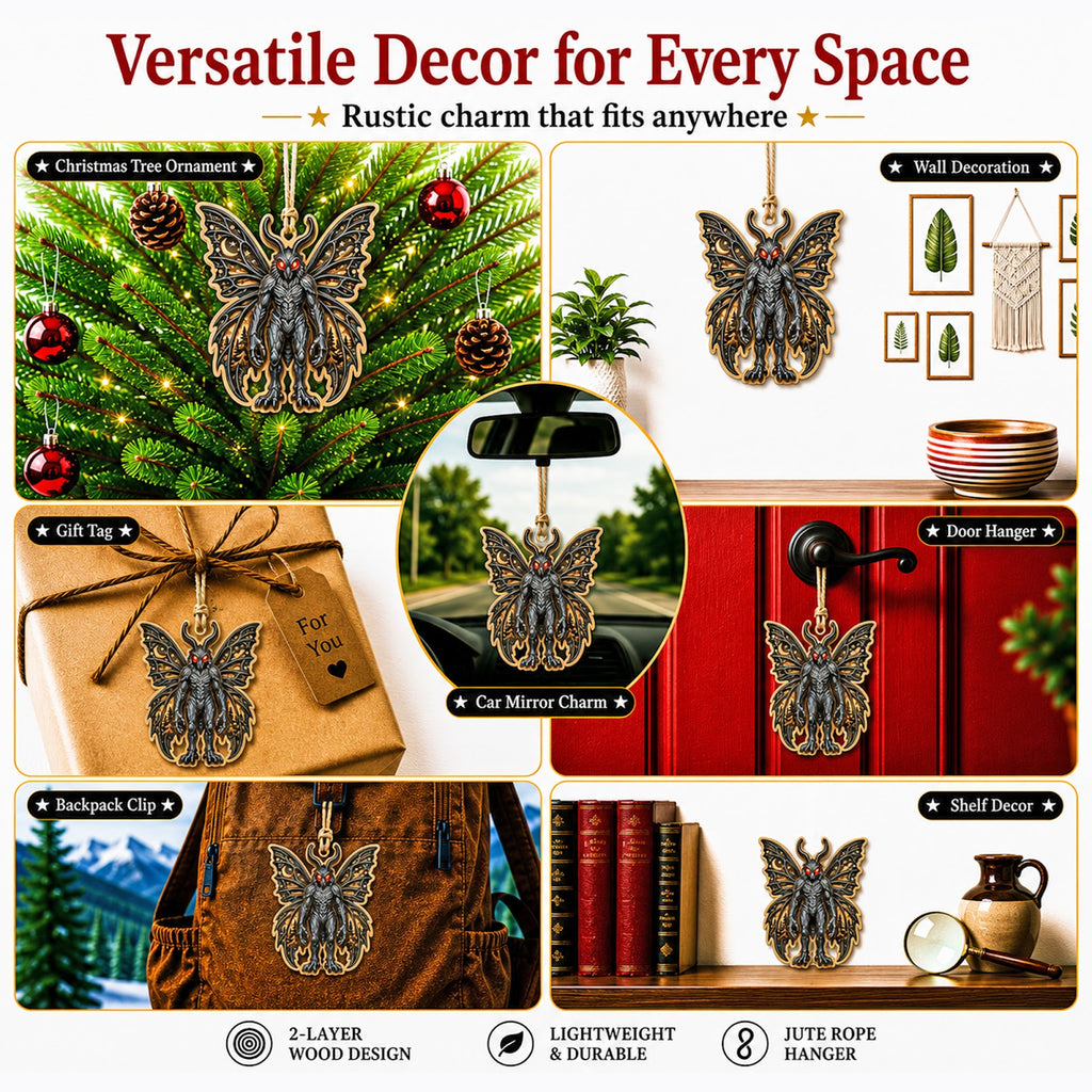 Mothman Christmas Ornament, Stocking Stuffer For Folklore Fan, Wood Hanging Tree Decoration