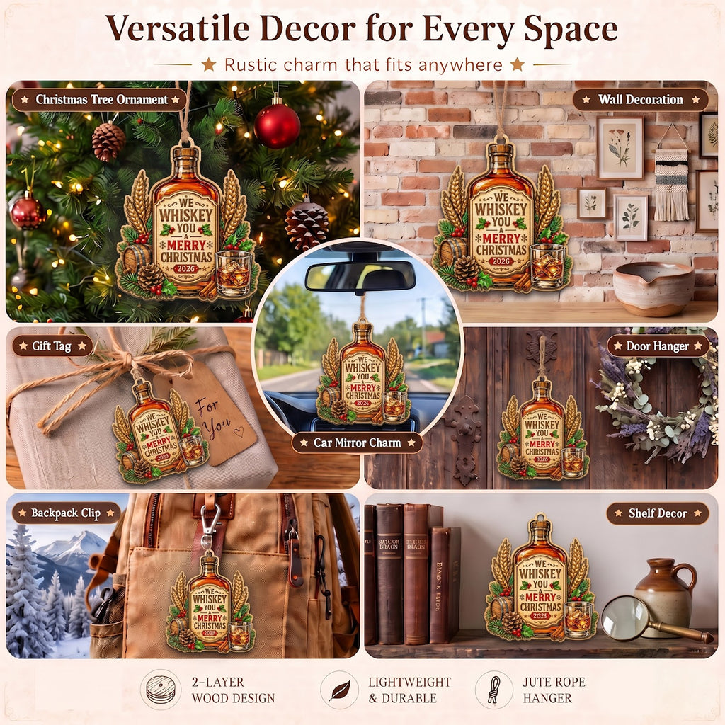 Whiskey Bottle Wood Christmas Ornament