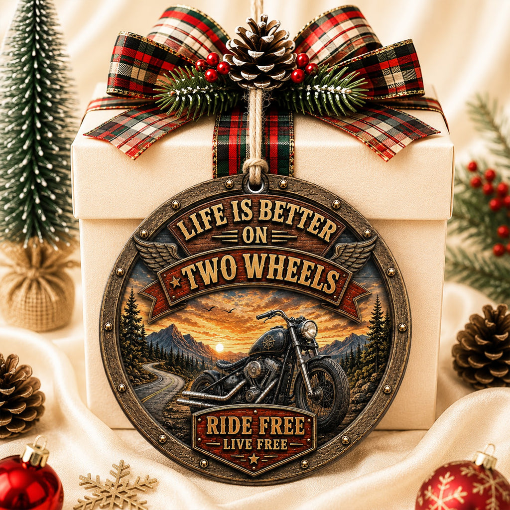 Biker Life Motorcycle Ride Free Christmas Ornament, Ride Free Keepsake, Wood Tree Decoration