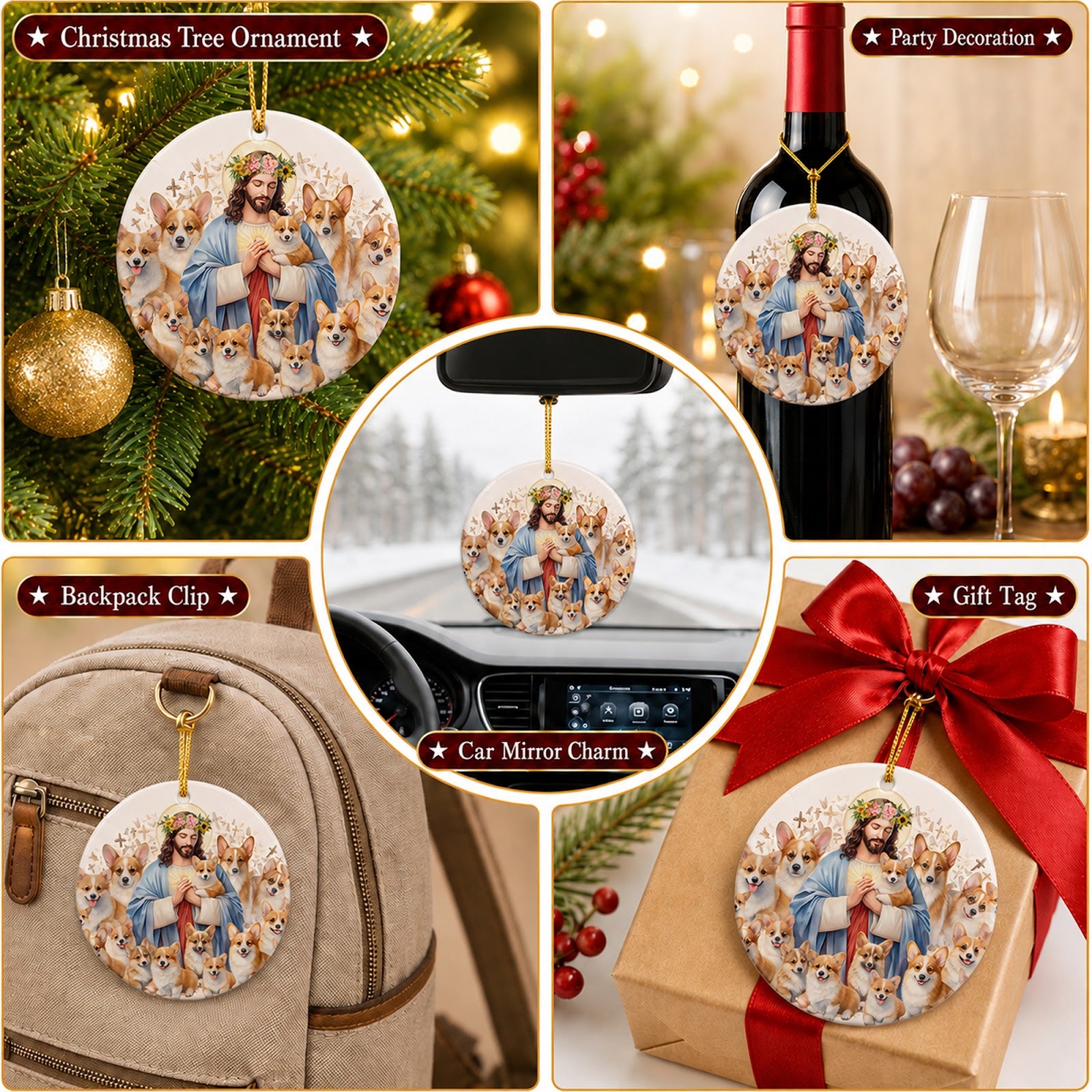 Corgi Christmas Ornament, Faith Pet Memorial Keepsake, Ceramic Hanging Tree Decoration