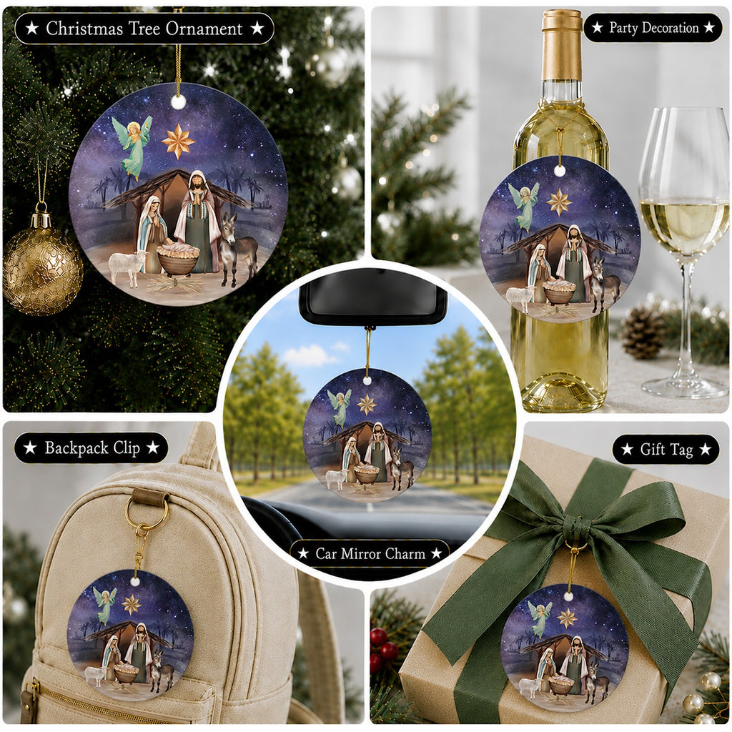Nativity Christmas Ornament, Holy Family Religious Gift, Ceramic Hanging Tree Decoration