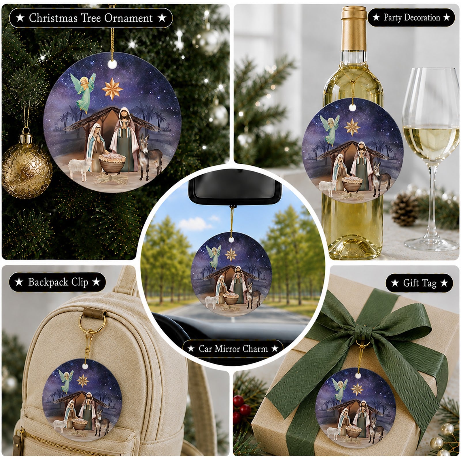 Nativity Christmas Ornament, Holy Family Religious Gift, Ceramic Hanging Tree Decoration