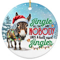 Brown Donkey in a Santa Hat and Colored Lights Standing in a Snowy Pine Forest. Ceramic Novelty Keepsake.